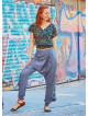 Adjustable Waist Elastic Hem Gray Boho Baggy Trousers