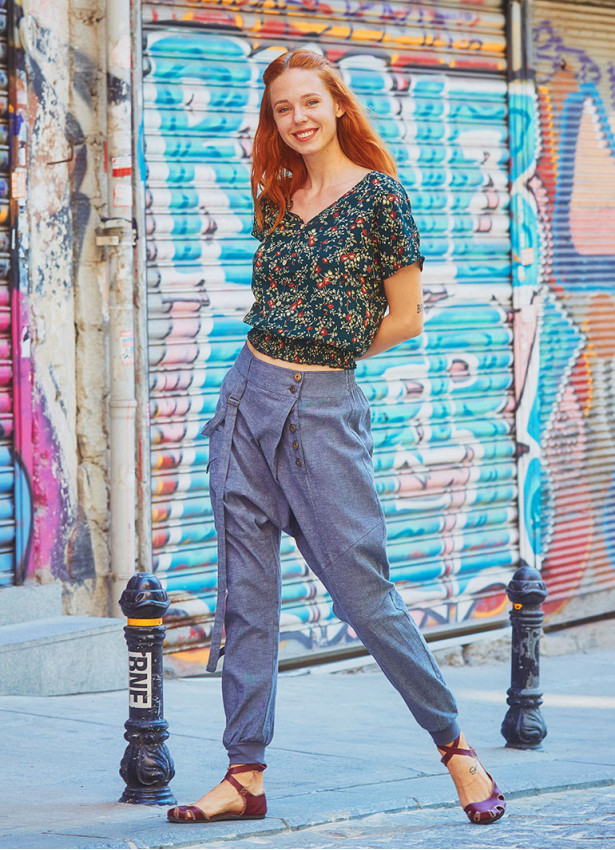 Adjustable Waist Elastic Hem Gray Boho Baggy Trousers