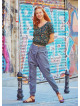 Adjustable Waist Elastic Hem Gray Boho Baggy Trousers