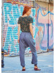 Adjustable Waist Elastic Hem Gray Boho Baggy Trousers
