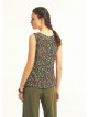 Green Floral Buttoned Navy Blue Blouse Top