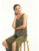 Green Floral Buttoned Navy Blue Blouse Top
