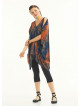Boat Neck Loose Open Shoulder Blue Dye Blouse