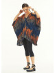 Boat Neck Loose Open Shoulder Blue Dye Blouse