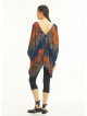 Boat Neck Loose Open Shoulder Blue Dye Blouse